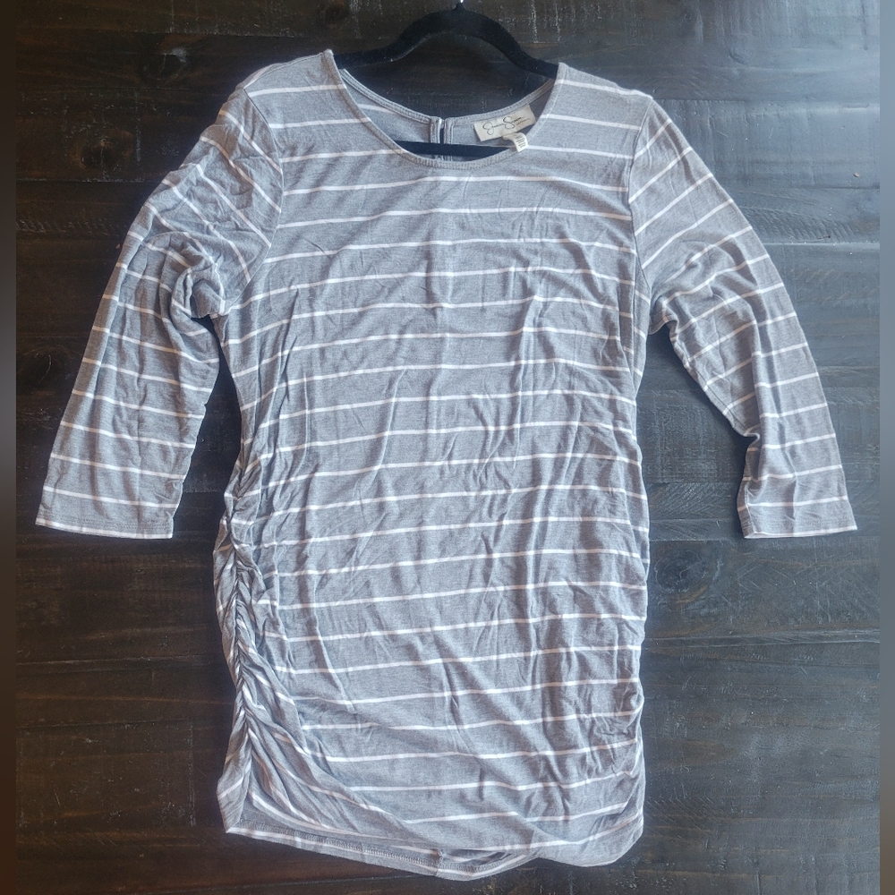 Gray and White Striped Long Sleeve Top
